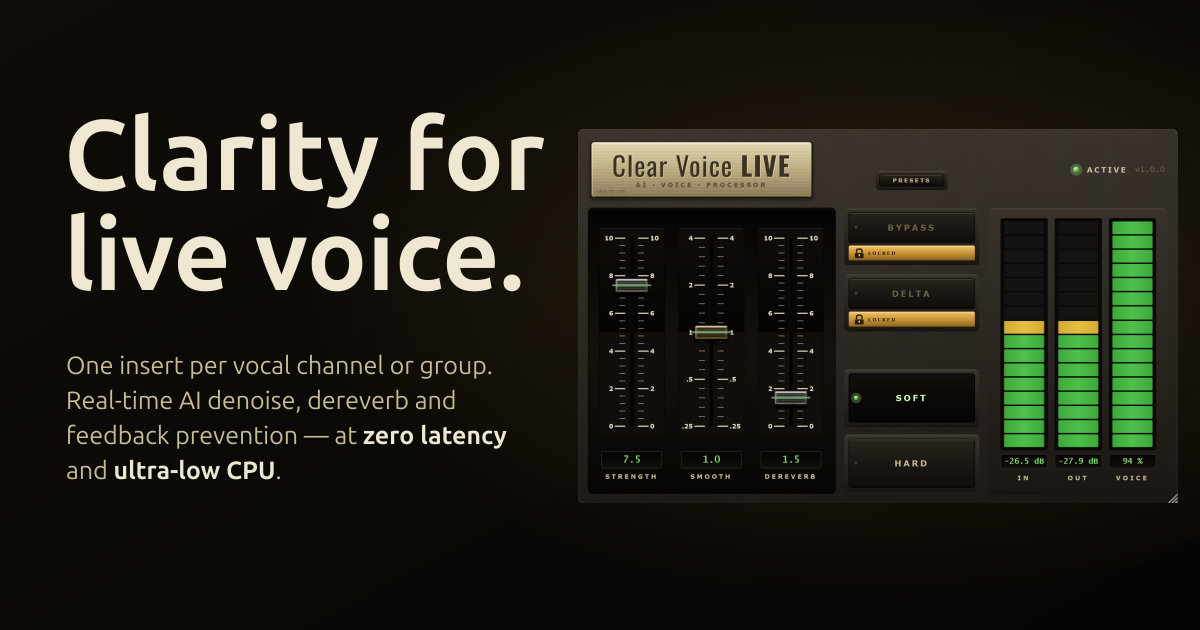 Clear Voice Live 官方实时人声处理插件界面